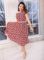 Штапельное красное натуральное платье больших размеров (M, L, XL, XXL)