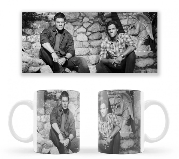 Чашка біла керамічна Supernatural Dean and Sam надприродна Дин і Сем ABC