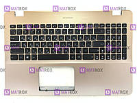 Оригинальная клавиатура для ноутбука Asus A542, K542, F542, R580, X542 series, black, золотая панель