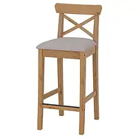 Барний стілець зі спинкою морилка антик НОЛЬХАГА сіро-бежевий 65 см INGOLF ІНГОЛЬФ 704.787.48