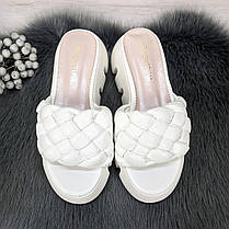 Шльопанці жіночі білі еко-шкіра плетінка на платформі Mengfuna 4133, фото 4