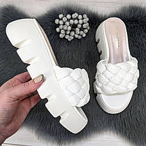 Шльопанці жіночі білі еко-шкіра плетінка на платформі Mengfuna 4133, фото 2