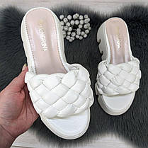 Шльопанці жіночі білі еко-шкіра плетінка на платформі Mengfuna 4133, фото 3