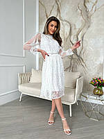 Платье женское вечернее белое с кружевом. Платье женские белое миди с рукавами 42 44 46