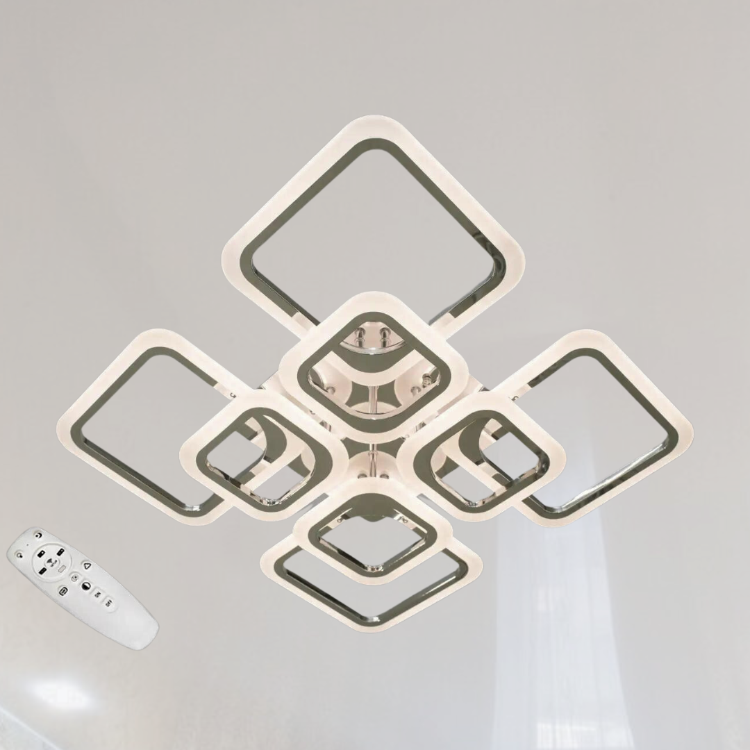 Велика Led люстра з квадратами без підсвітки Diasha 110W до 20 м² колір Хром A8060/4+4HR, фото 1
