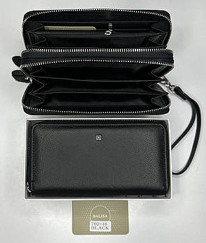 Гаманець чоловічий на блискавці з петелькою натуральна шкіра в чорному кольорі Balisa