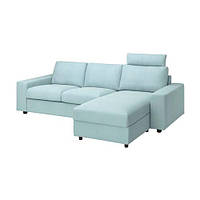 Чохол для 3-місного дивана з кушет з широкими підлокітниками з підголовником Саксемара світло-блакитна VIMLE ВІМЛЕ 894.250.38