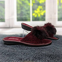 Тапочки жіночі кімнатні Белста бордові з відкритим носком та хутряним помпоном 2367-2, фото 5