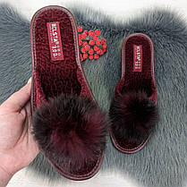 Тапочки жіночі кімнатні Белста бордові з відкритим носком та хутряним помпоном 2367-2, фото 2