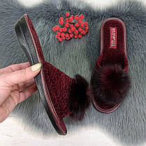 Тапочки жіночі кімнатні Белста бордові з відкритим носком та хутряним помпоном 2367-2, фото 3