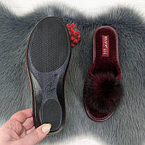 Тапочки жіночі кімнатні Белста бордові з відкритим носком та хутряним помпоном 2367-2, фото 4