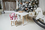 Дитячий білий прямокутний столик і стільчик Вушка зайчики Столик для ігор, занять, їжі. Білий столик, фото 8