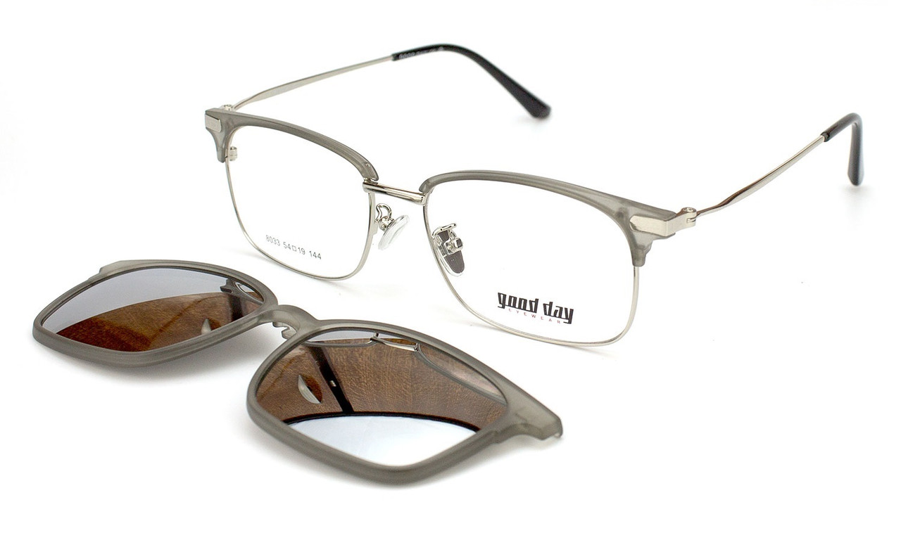 Стильні окуляри за рецептом для астигматики з накладкою від сонця