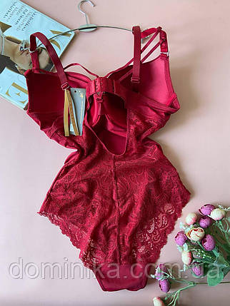 75/80C/D Жіноча червона білизна боді з чашками на поролоні, фото 2
