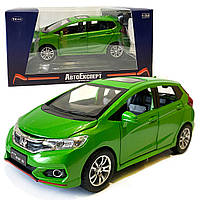 Машинка металлическая детская Honda Fit, зеленая, металлическая, 1:32, звук, свет, инерция, открываются двери,