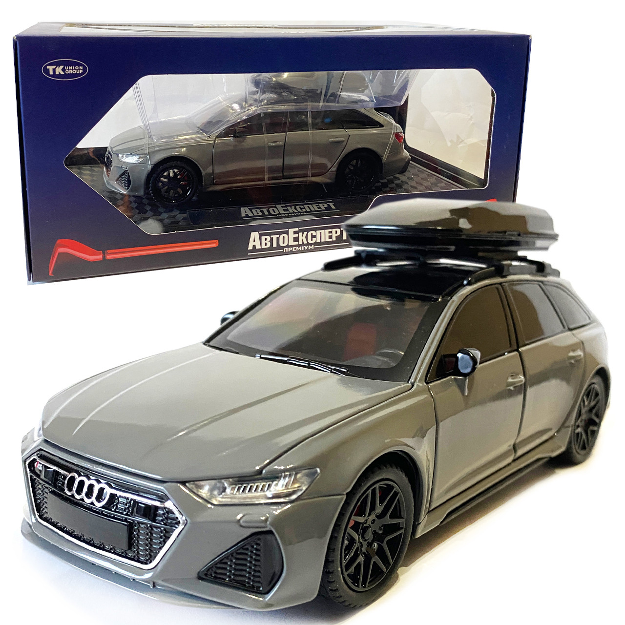 Машинка металева дитяча Audi RS6 ауді, сіра, Автоексперт, світло, інерція, відкриваються двері, багажник, капот, 1:24, 21*8*8см