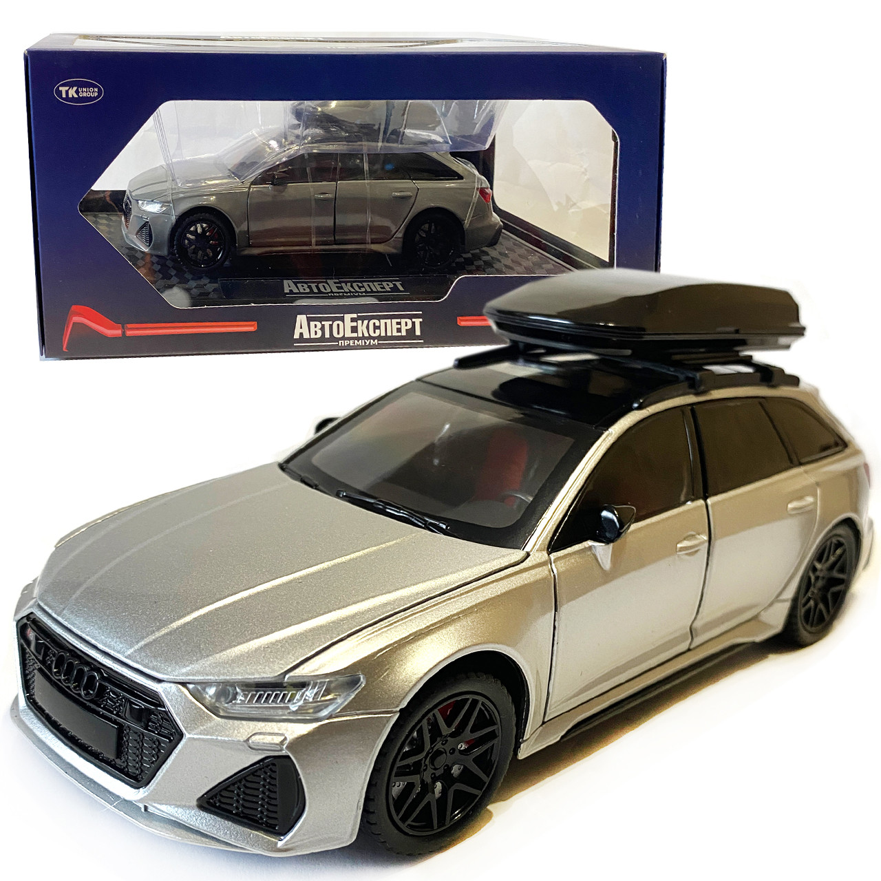 Машинка металева дитяча Audi RS6 Ауді, срібна, Автоексперт, світло, інерція, відкриваються двері, багажник, капот, 1:24, 21*8*8см, фото 1