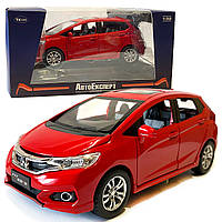 Машинка металлическая детская Honda Fit, красная, металлическая, 1:32, звук, свет, инерция, открываются двери,