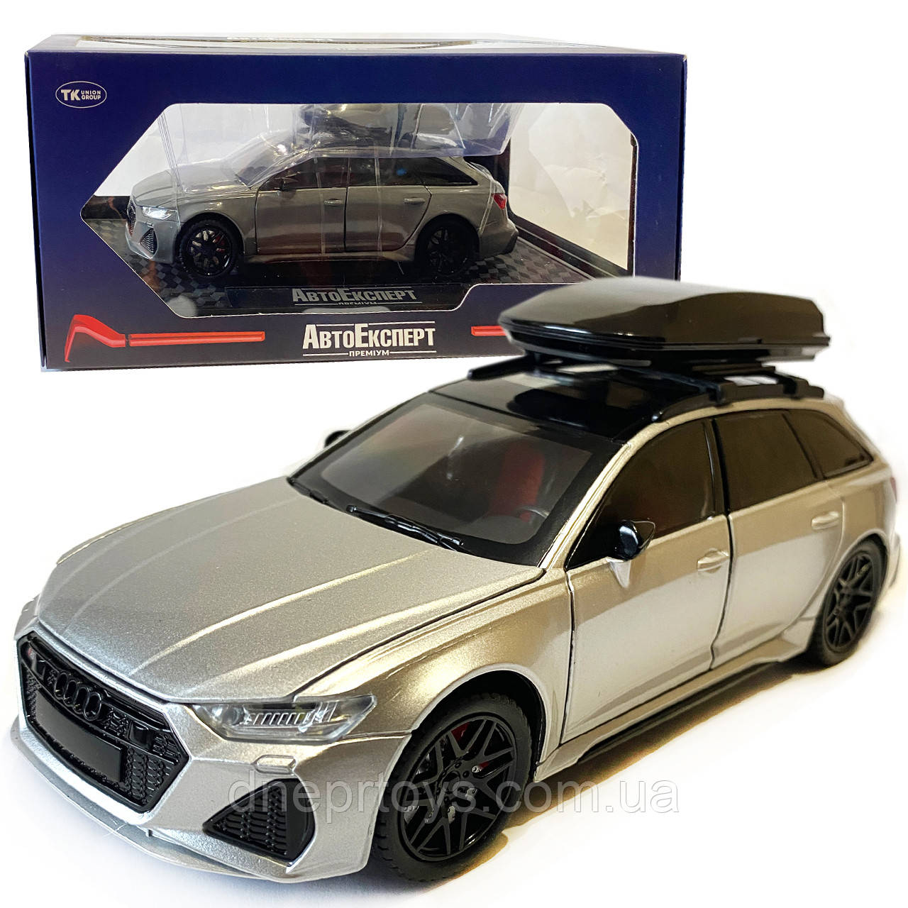 Машинка металева дитяча Audi RS6 ауді, срібна, Автоексперт, світло, інерція, відкриваються двері, багажник, капот, 1:24, 21*8*8см