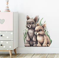 Наклейка декоративная виниловая на стену на шкаф на обои на мебель детская "Два зайца" 27*24,7 см