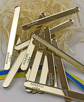 Палички для морозива акрилові дзеркальні з написом, золоті палички для ескімо, фото 3