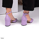 Шкіряні жіночі бузкові босоніжки на підборах 6 см, фото 2