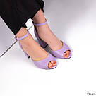 Шкіряні жіночі бузкові босоніжки на підборах 6 см, фото 5