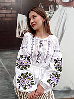Вышиванка женская на домотканом полотне с кружевом 42-56 р-ри