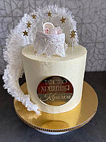 Топпер акриловый в торт на крещение золото Таинство Крещение с именем, бирка декоративная для украшения торта
