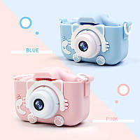 Детский фотоаппарат котик X300 компактный противоударный голубой/розовый/ цифровой детский фотоаппарат