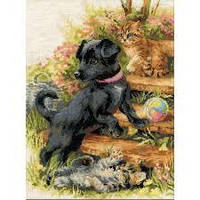 Набор Алмазная мозаика вышивка Пушистая парочка Кот и собака лучшие друзья котенок и щенок полная 5d 40х53 см