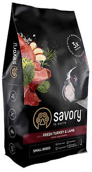 Сухий корм для собак малих порід зі свіжим м'ясом індички та ягнятиною Savory 8 кг