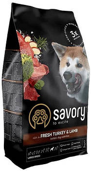 Сухий корм для собак великих порід зі свіжим м'ясом індички та ягняти Savory 3 кг