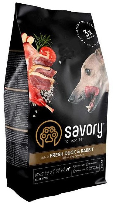 Сухий корм для собак усіх порід зі свіжим м'ясом качки та кроликом Savory 3 кг