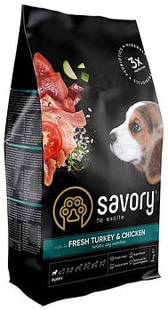 Сухий корм для цуценят всіх порід зі свіжим м'ясом індички та куркою Savory 3 кг