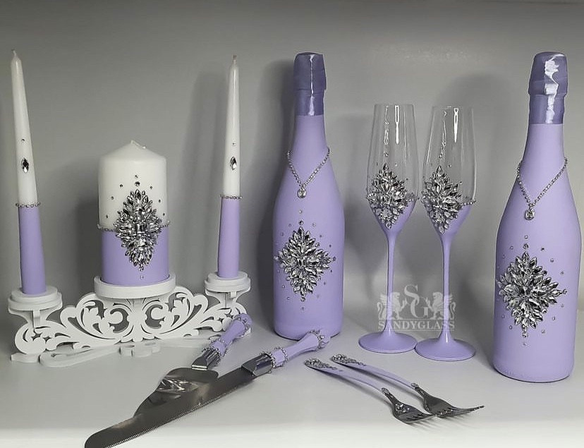 Набір весільних келихів з свічками та свічником "Стрази", фото 1