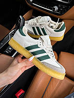 Мужские кроссовки Adidas Samba (белые с зеленым) спортивные повседневные весенние кеды art0978