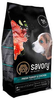 Сухий корм для цуценят всіх порід зі свіжим м'ясом індички та куркою Savory 1 кг