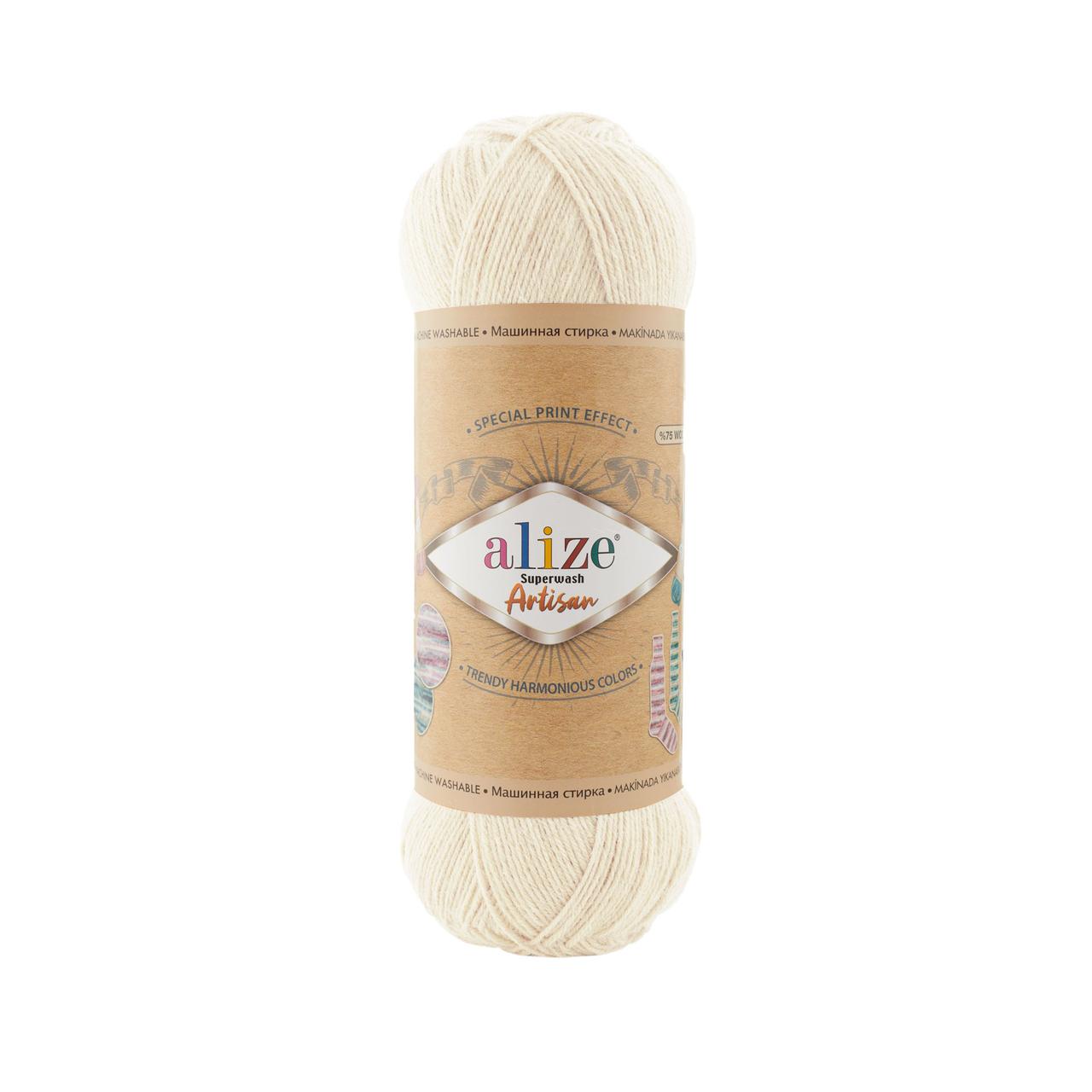 Напіввовняна пряжа 70/30 SUPERWASH ARTISAN Супервош Артисан № 01 - пломбир