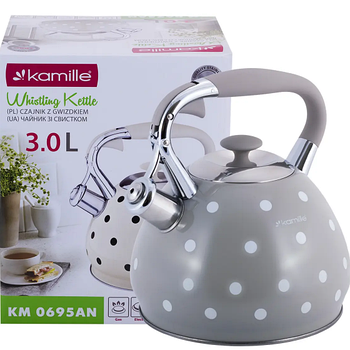 Чайник 3л нержавіюча сталь зі свистком з ручкою "soft-touch" (білий,беж,кавовий) 0695GR KAMILLE