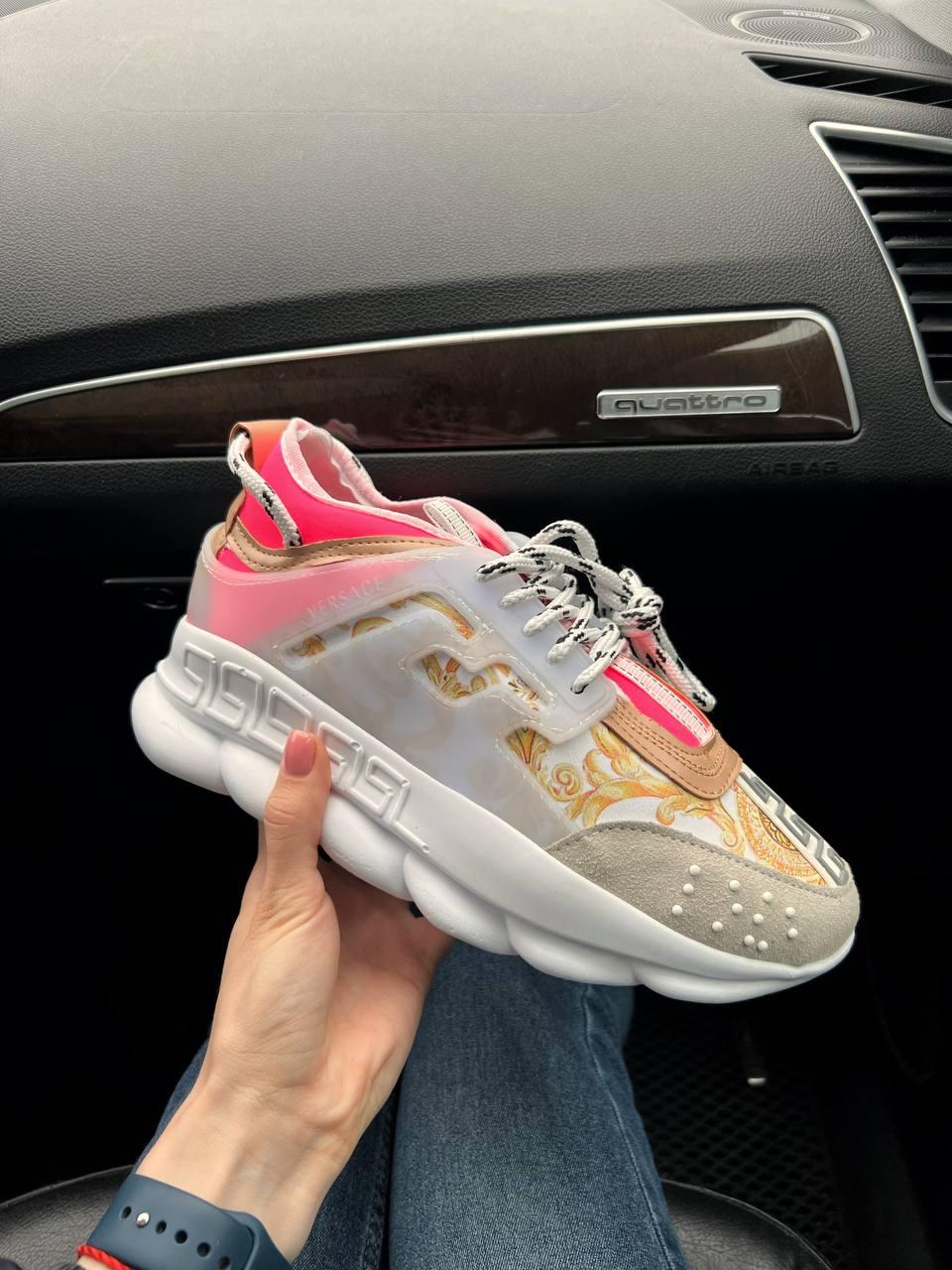 Кросівки жіночі білі Versace Chain Reaction White Pink (11780)