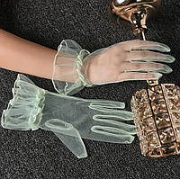 Фатинові рукавички, короткі жіночі рукавички.САЛАТОВИЙ колір. Розмір універсальний.