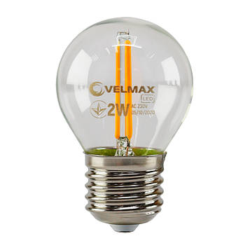 Лампа світлодіодна філаментна LED VELMAX V-FILAMENT-G45 2W E27 ПОМАРАНЧЕВИЙ 200LM 220V Куля