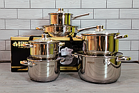 Набор кухонной посуды из нержавеющей стали 12 предметов Benson BN-208 / Набор кухонной посуды