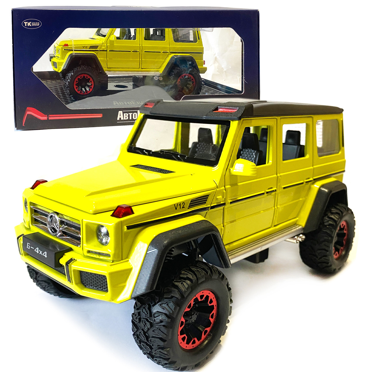 Машинка металева дитяча Mercedes G500 мерседес, жовтий, Автоексперт, 1:24, світло, інерція, відкриваються двері, багажник, капот,, фото 1