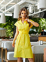Платье летнее из льна с поясом, арт. 357, желтое