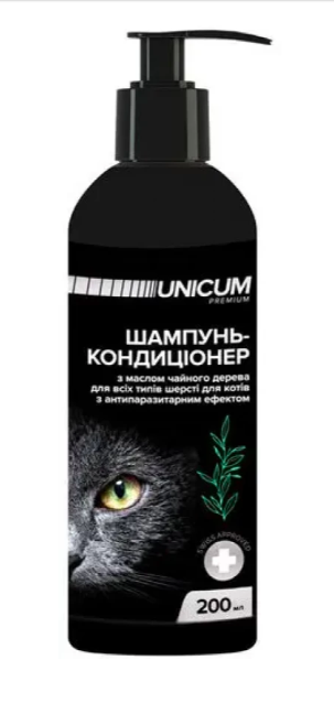 Unicum Шампунь-кондиціонер для котів з олією чайного дерева 200 мл, фото 1