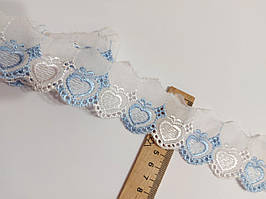 Мереживо батистове просте прошва на метраж біле з голубим4-5 см