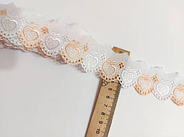 Мереживо батистове просте прошва на метраж біле з персиковим 4-5 см