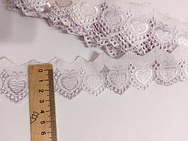 Мереживо батистове просте прошва на метраж біле з бузковим 4-5 см